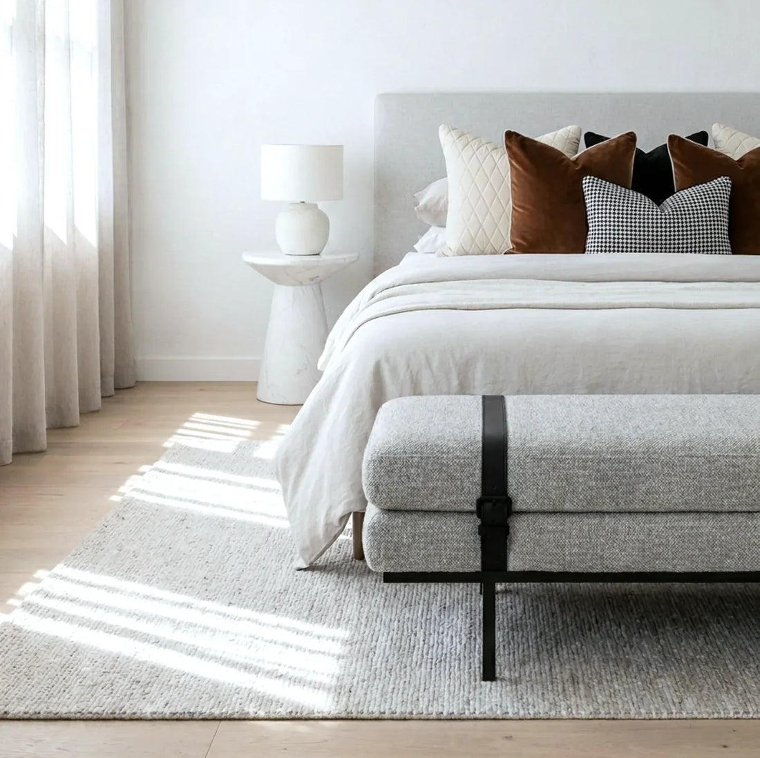 Interior Ave - Porter Bench - Light Grey-Furniture > Living Room > Ottomans &amp; Footstools-PEROZ Accessories