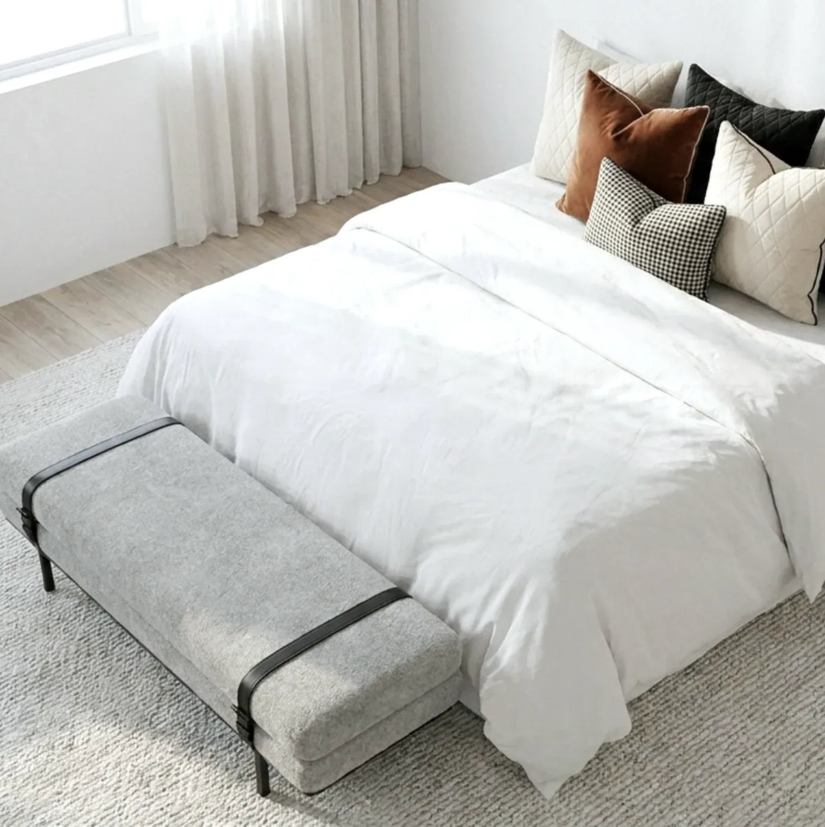 Interior Ave - Porter Bench - Light Grey-Furniture > Living Room > Ottomans &amp; Footstools-PEROZ Accessories