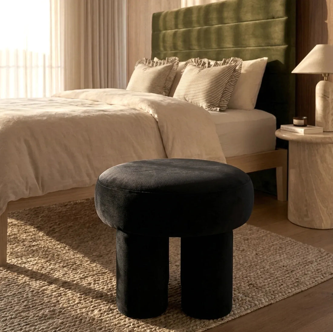 Interior Ave - Bentley Velvet Ottoman - Black-Furniture > Living Room > Ottomans &amp; Footstools-PEROZ Accessories