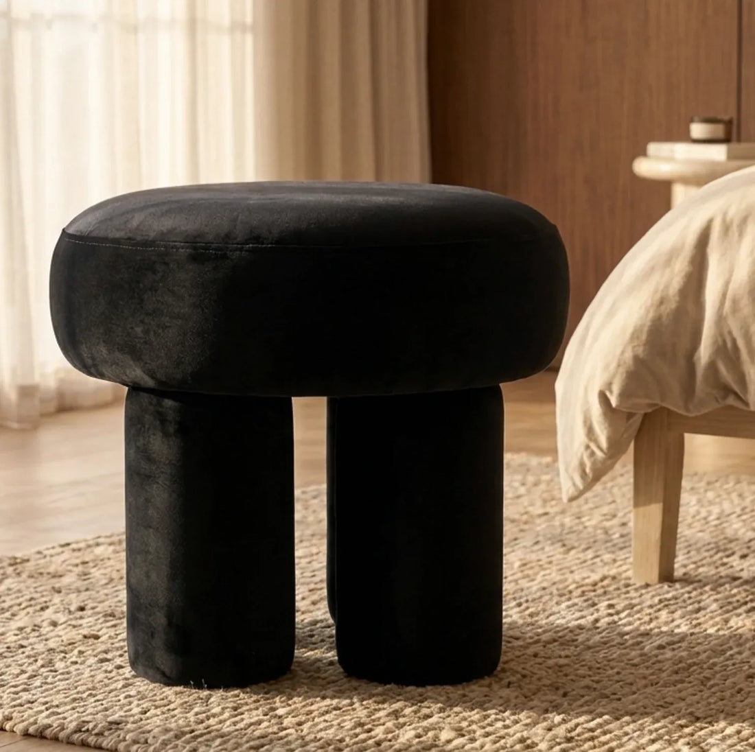 Interior Ave - Bentley Velvet Ottoman - Black-Furniture > Living Room > Ottomans &amp; Footstools-PEROZ Accessories