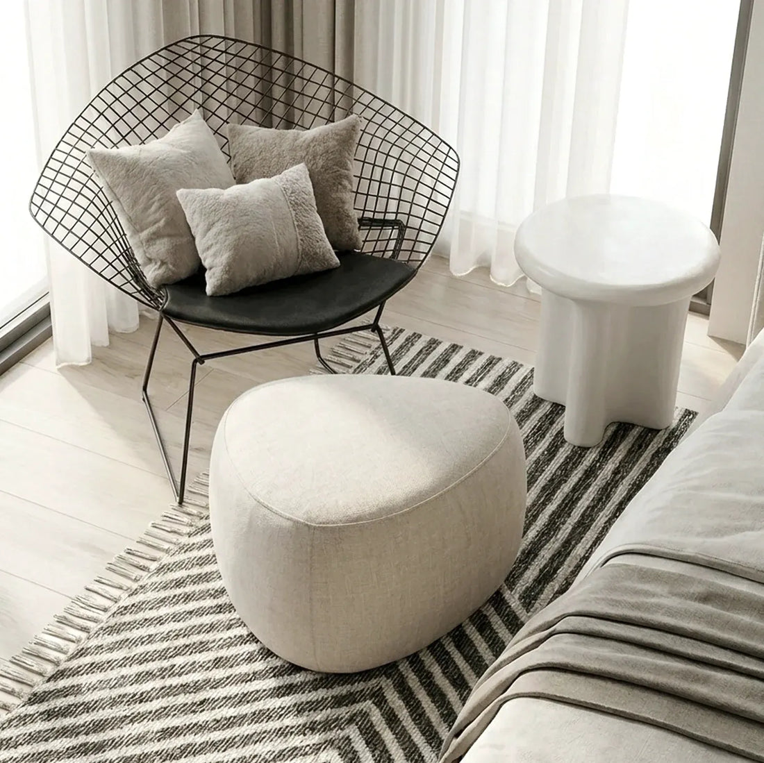 Interior Ave - Cove Pebble Ottoman - Vanilla-Furniture > Living Room > Ottomans &amp; Footstools-PEROZ Accessories