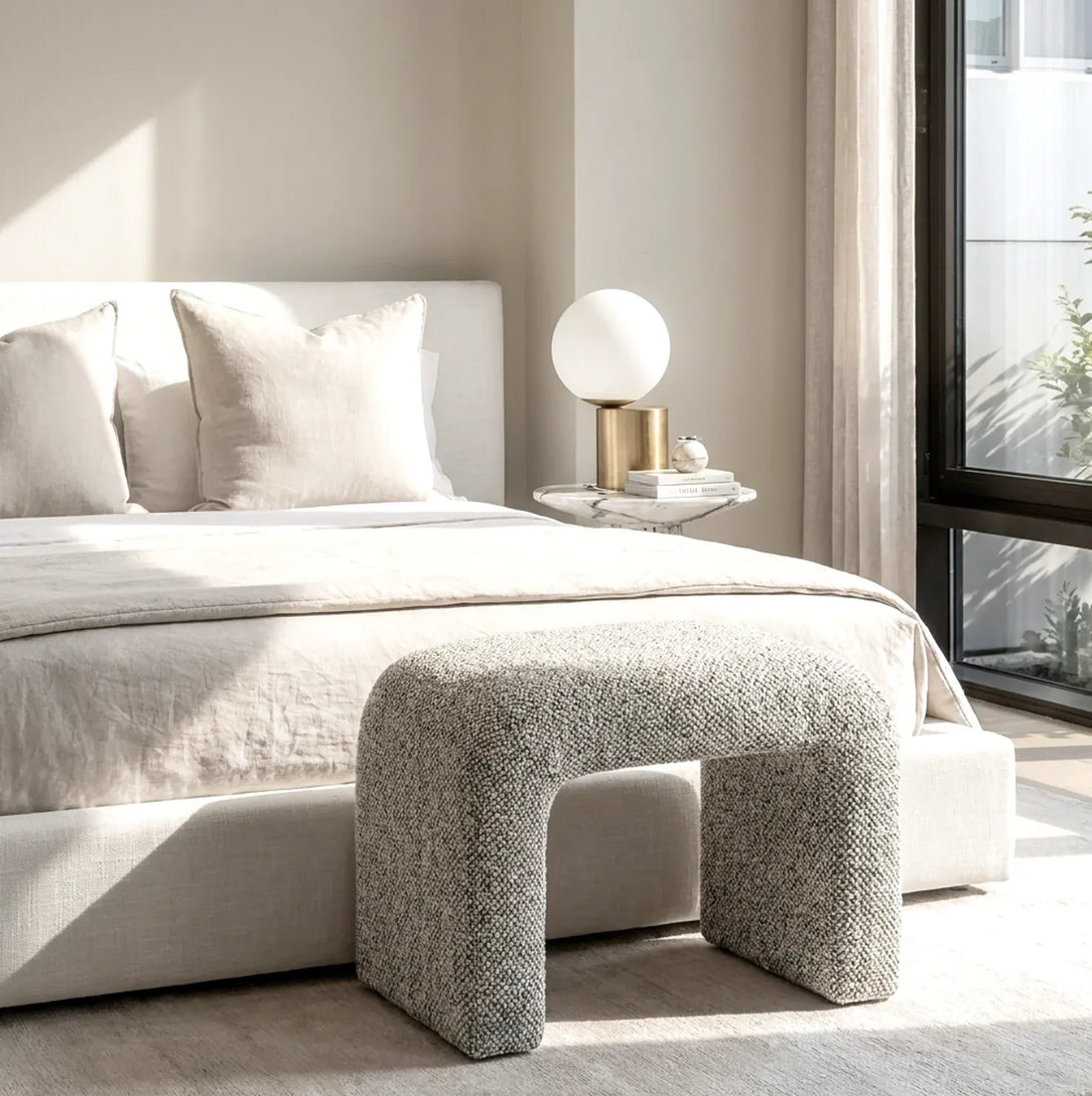 Interior Ave - Hendrix Arched Textured Ottoman - Frosted Stone-Furniture > Living Room > Ottomans &amp; Footstools-PEROZ Accessories