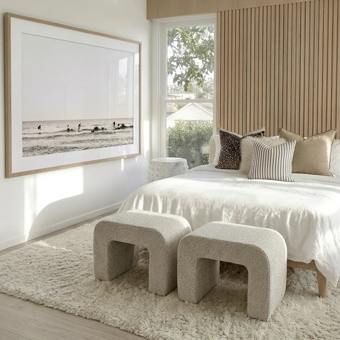 Interior Ave - Hendrix Arched Textured Ottoman - Frosted Stone-Furniture > Living Room > Ottomans &amp; Footstools-PEROZ Accessories