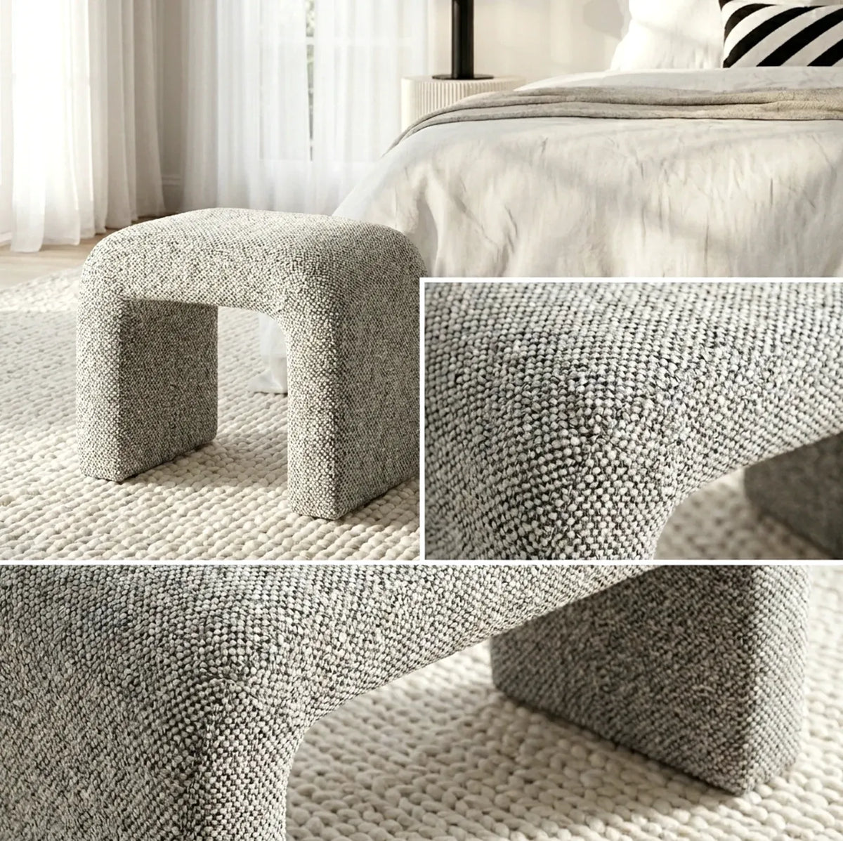 Interior Ave - Hendrix Arched Textured Ottoman - Frosted Stone-Furniture > Living Room > Ottomans &amp; Footstools-PEROZ Accessories