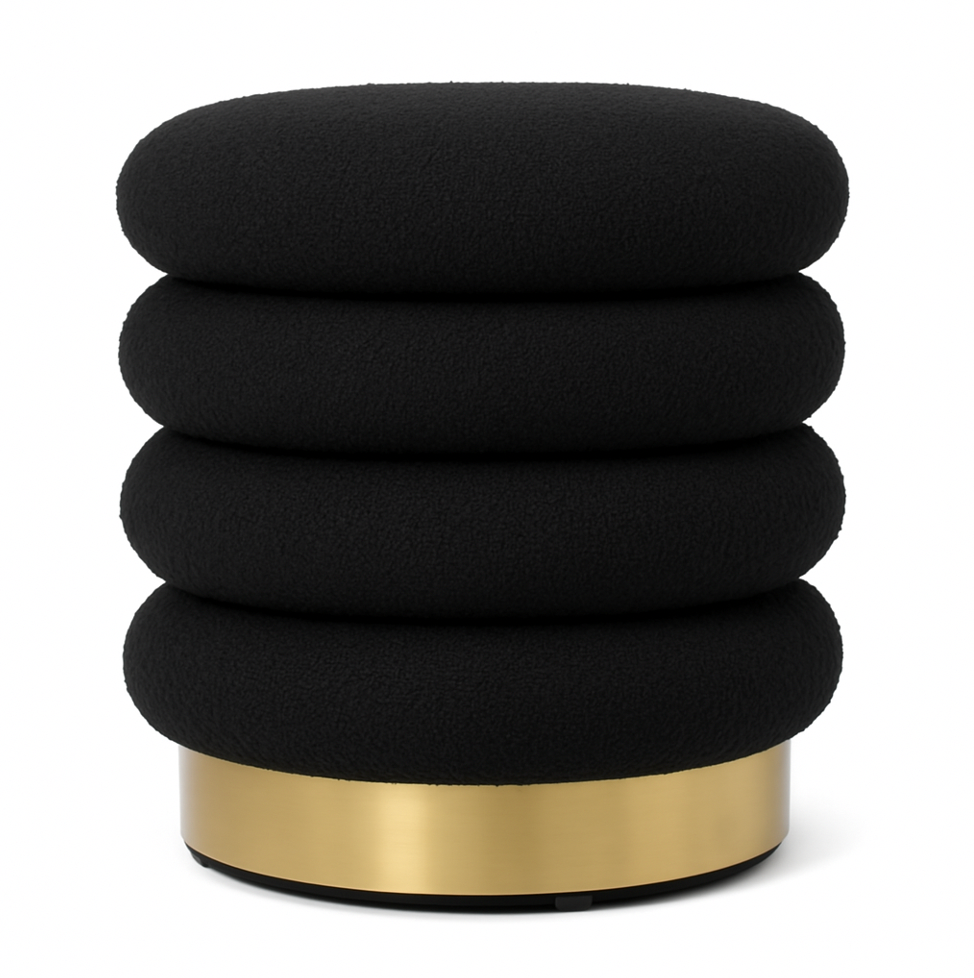 Interior Ave - Roma Round Velvet Ottoman / Footstool – Black