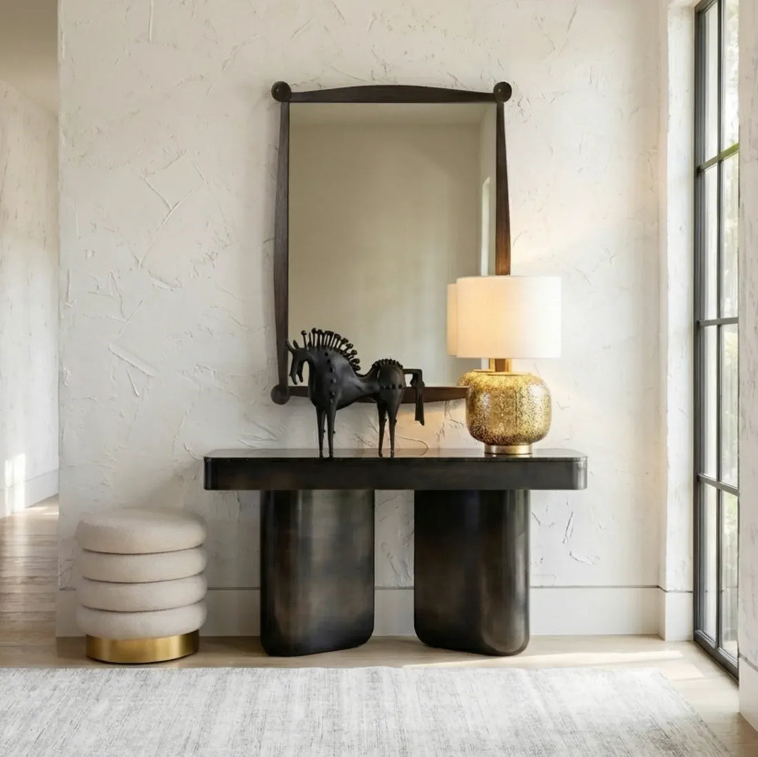 Interior Ave - Roma Round Tweed Ottoman / Footstool – Light Grey-Furniture > Living Room > Ottomans &amp; Footstools-PEROZ Accessories