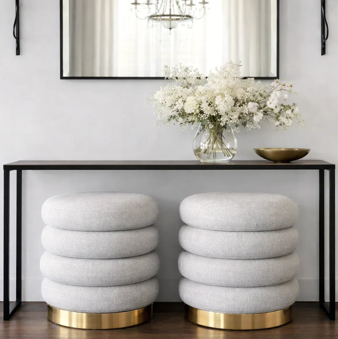Interior Ave - Roma Round Tweed Ottoman / Footstool – Light Grey-Furniture > Living Room > Ottomans &amp; Footstools-PEROZ Accessories