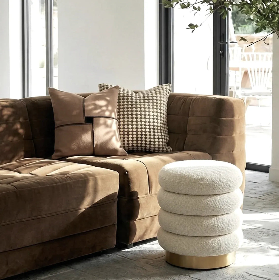 Interior Ave - Roma Round Milan Ottoman / Footstool – Off White-Furniture > Living Room > Ottomans &amp; Footstools-PEROZ Accessories