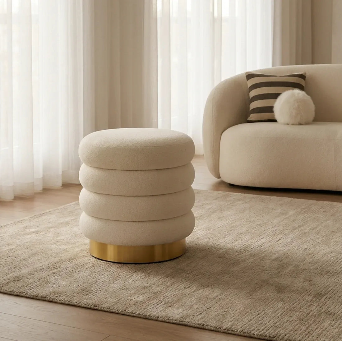 Interior Ave - Roma Round Milan Ottoman / Footstool – Off White-Furniture > Living Room > Ottomans &amp; Footstools-PEROZ Accessories