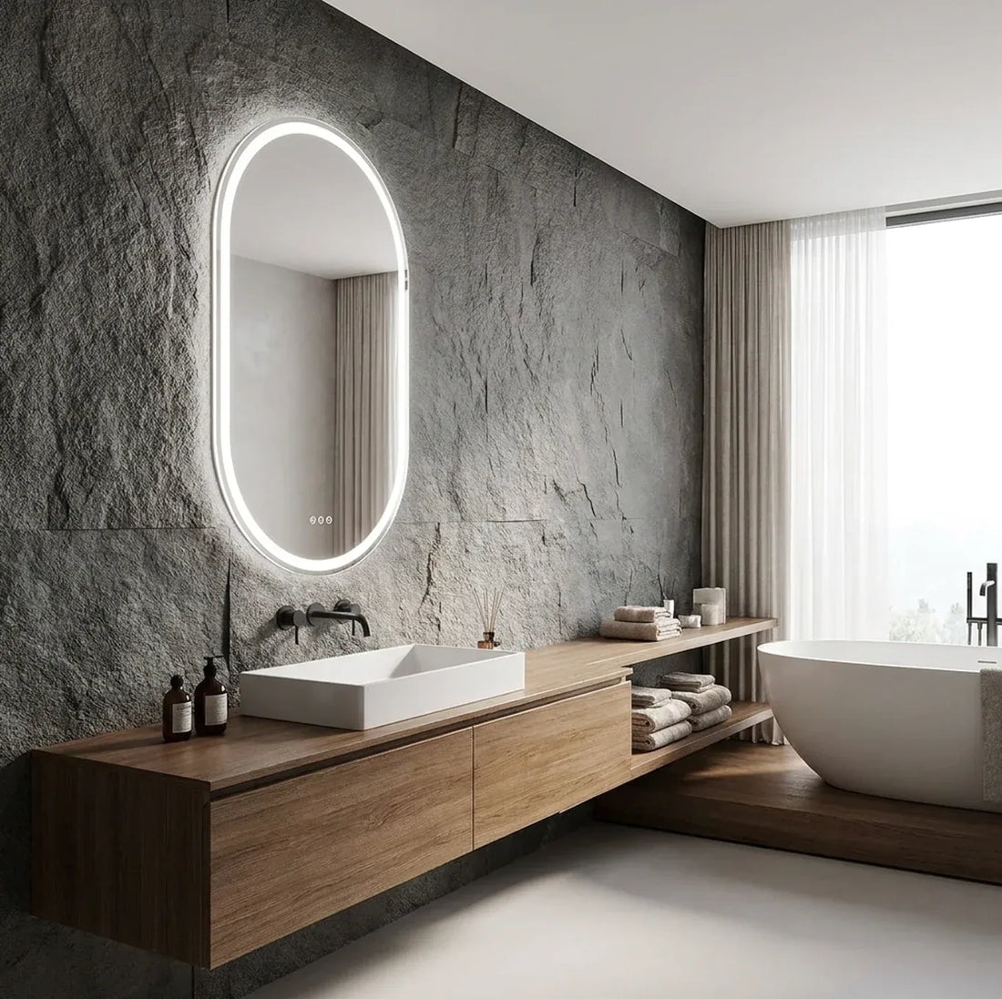Interior Ave - 50 x 100cm Oval Frameless LED Bathroom Mirror-Home &amp; Garden > Decor > Mirrors-PEROZ Accessories