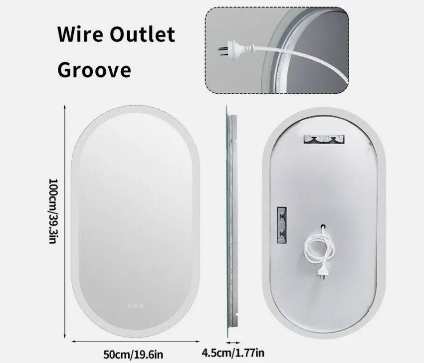 Interior Ave - 50 x 100cm Oval Frameless LED Bathroom Mirror-Home &amp; Garden > Decor > Mirrors-PEROZ Accessories