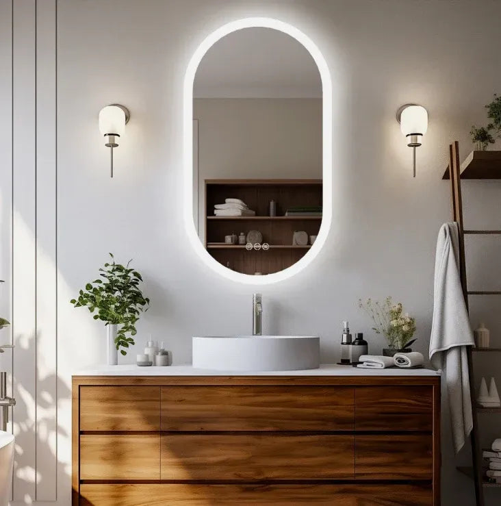 Interior Ave - 50 x 80cm Oval Frameless LED Bathroom Mirror-Home &amp; Garden > Decor > Mirrors-PEROZ Accessories