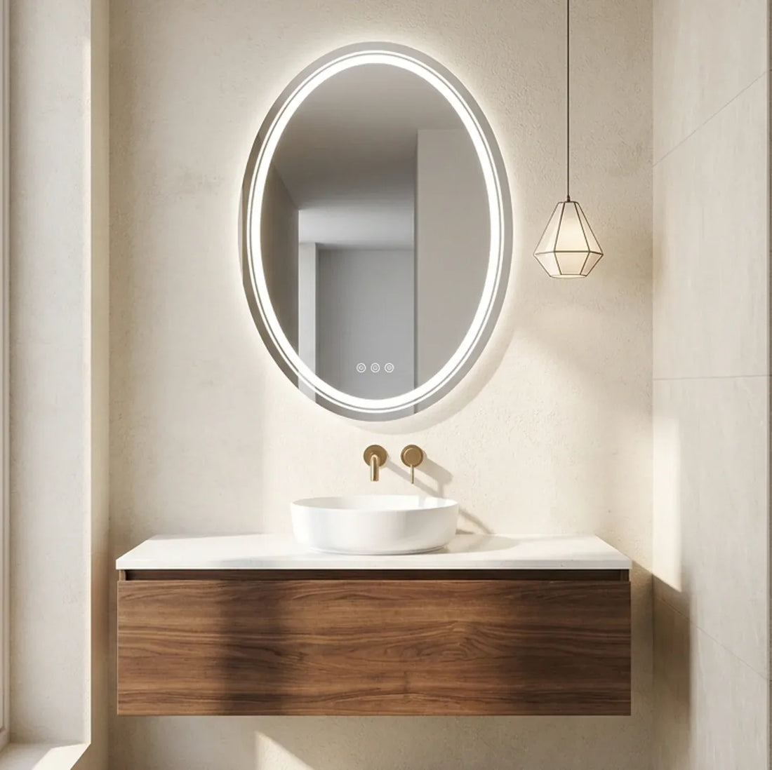 Interior Ave - 50 x 70cm Oval Frameless LED Bathroom Mirror-Home &amp; Garden > Decor > Mirrors-PEROZ Accessories