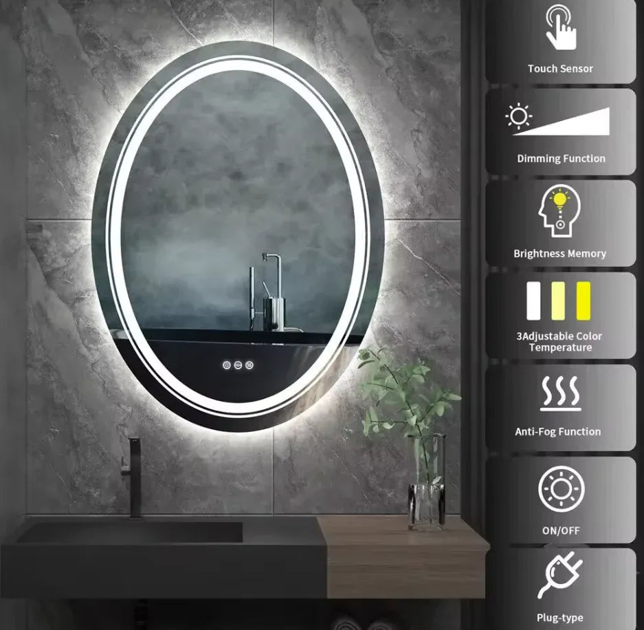 Interior Ave - 50 x 70cm Oval Frameless LED Bathroom Mirror-Home &amp; Garden > Decor > Mirrors-PEROZ Accessories
