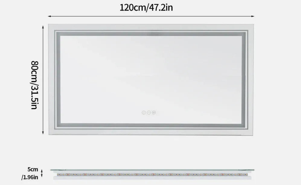 Interior Ave - 120 x 80cm Rectangle Frameless LED Bathroom Mirror-Home &amp; Garden > Decor > Mirrors-PEROZ Accessories