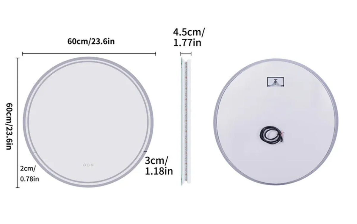Interior Ave - 60cm Round Frameless LED Bathroom Mirror-Home &amp; Garden > Decor > Mirrors-PEROZ Accessories