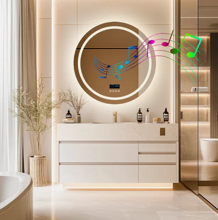 Interior Ave - 80cm Round Frameless LED Bathroom Mirror – Bluetooth-Home &amp; Garden > Decor > Mirrors-PEROZ Accessories