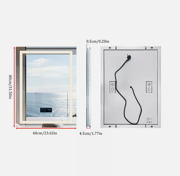 Interior Ave - 60 x 80cm Rectangle Frameless LED Bathroom Mirror – Bluetooth-Home &amp; Garden > Decor > Mirrors-PEROZ Accessories