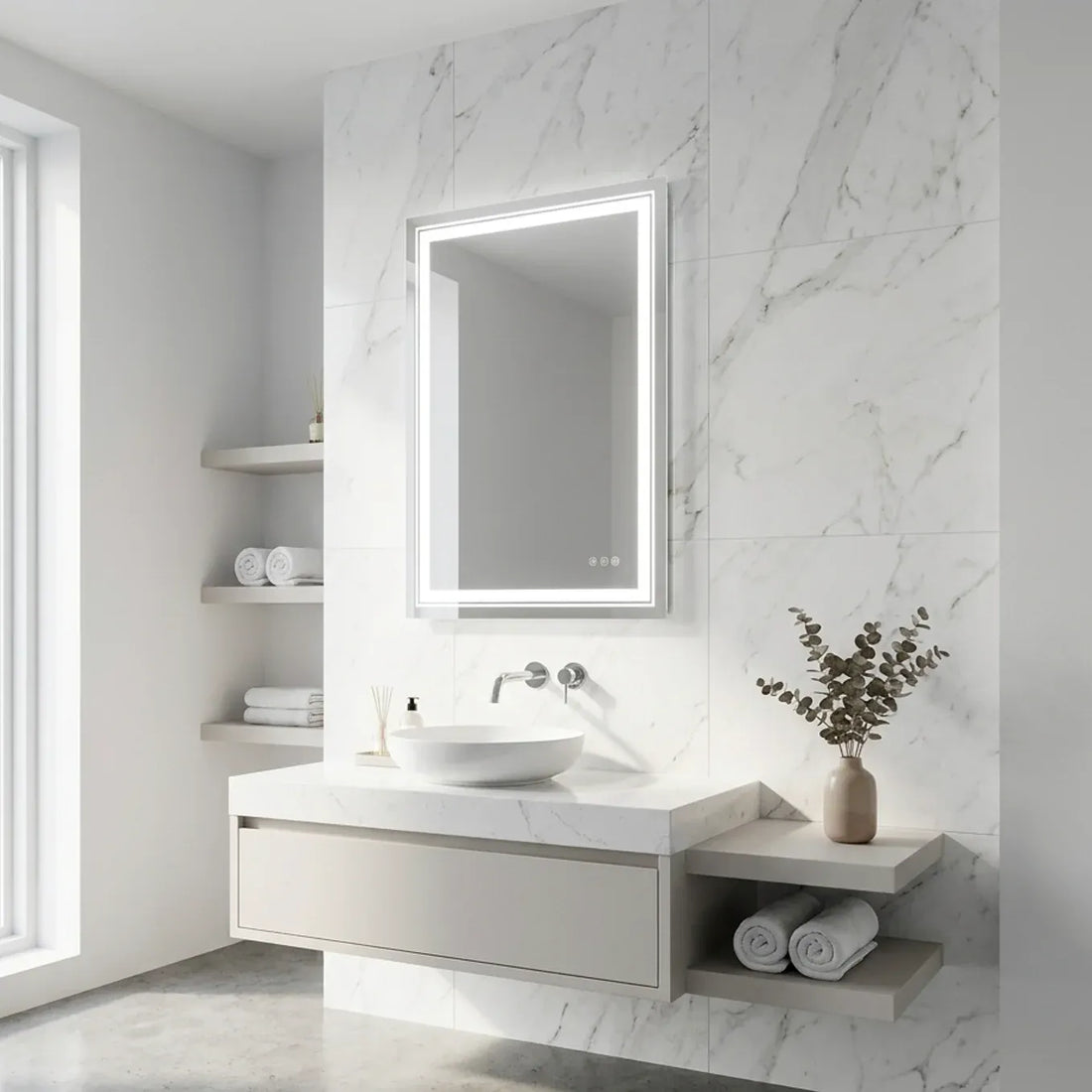 Interior Ave - 70 x 90cm Rectangle Frameless LED Bathroom Mirror-Home &amp; Garden > Decor > Mirrors-PEROZ Accessories