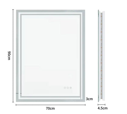 Interior Ave - 70 x 90cm Rectangle Frameless LED Bathroom Mirror-Home &amp; Garden > Decor > Mirrors-PEROZ Accessories