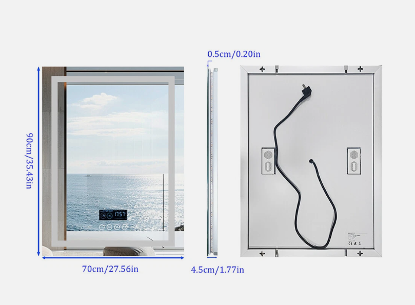 Interior Ave - 70 x 90cm Rectangle Frameless LED Bathroom Mirror – Bluetooth-Home &amp; Garden > Decor > Mirrors-PEROZ Accessories