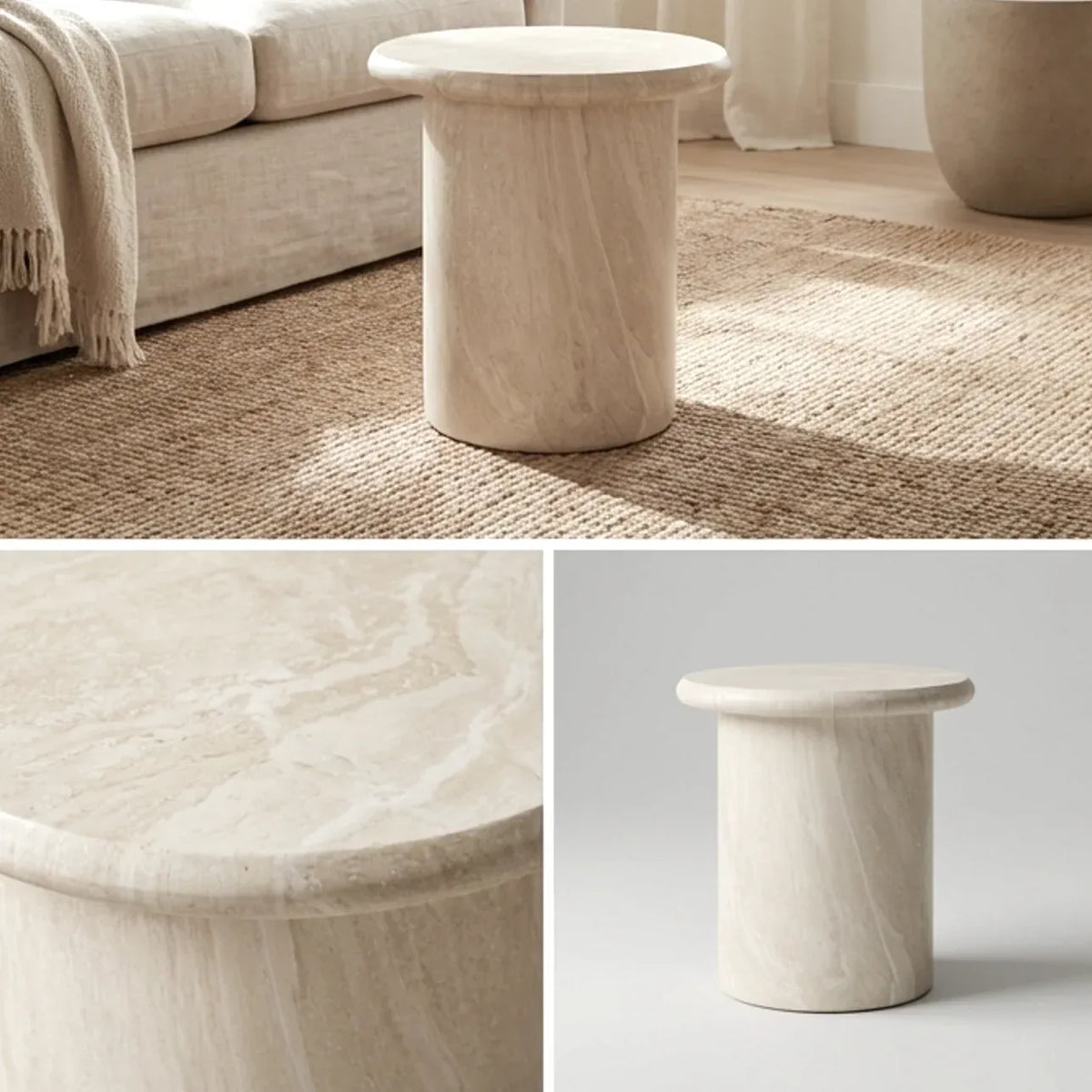 Interior Ave - Nobu Sculptural Stone Side Table - Matte Natural Stone-Furniture > Living Room > Side Tables-PEROZ Accessories