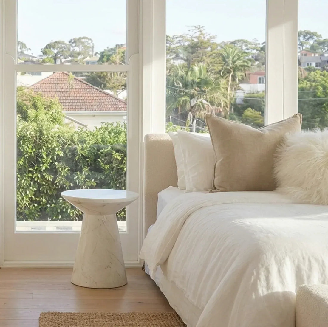 Interior Ave - Veneta Stone Side Table - Calacatta Ivory Finish-Furniture > Living Room > Side Tables-PEROZ Accessories