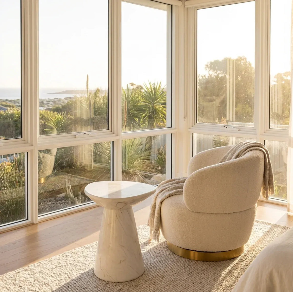 Interior Ave - Veneta Stone Side Table - Calacatta Ivory Finish-Furniture > Living Room > Side Tables-PEROZ Accessories