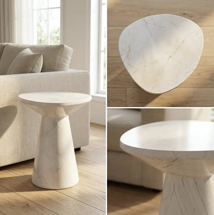Interior Ave - Veneta Stone Side Table - Calacatta Ivory Finish-Furniture > Living Room > Side Tables-PEROZ Accessories