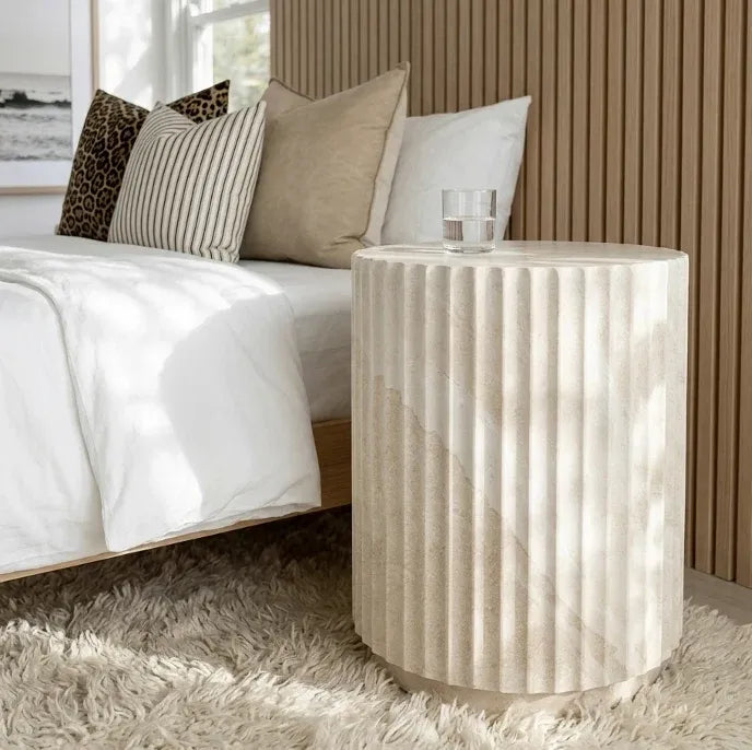 Interior Ave - Vera Fluted Stone Side Table - Matte Natural Stone-Furniture > Living Room > Side Tables-PEROZ Accessories