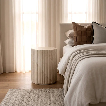 Interior Ave - Vera Fluted Stone Side Table - Matte Natural Stone-Furniture > Living Room > Side Tables-PEROZ Accessories