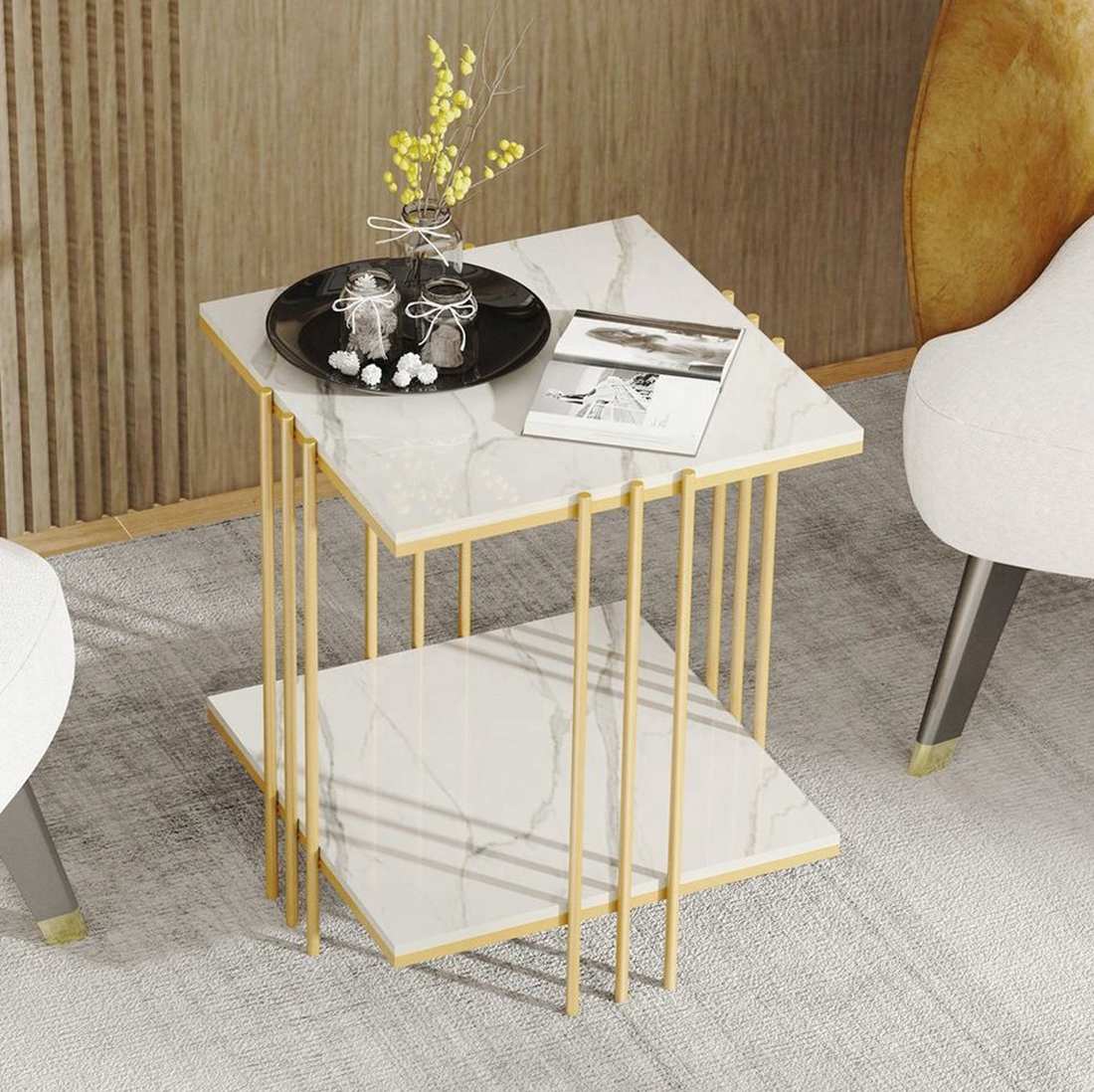 Interior Ave - Milano Gold Square Side Table-Furniture > Dining > Buffets &amp; Sideboards-PEROZ Accessories
