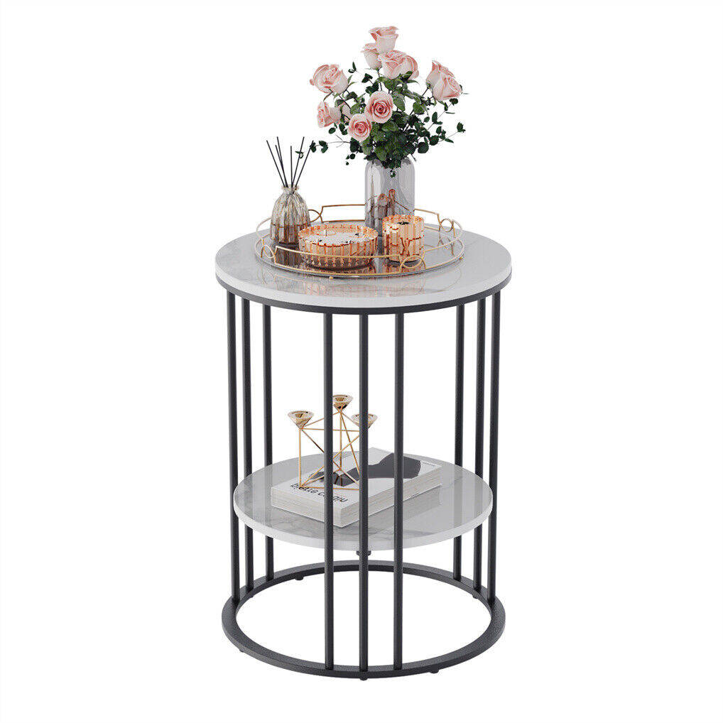 Interior Ave - Cleo Black Two Shelf Stone Side Table-Furniture > Bedroom > Bedside Tables-PEROZ Accessories