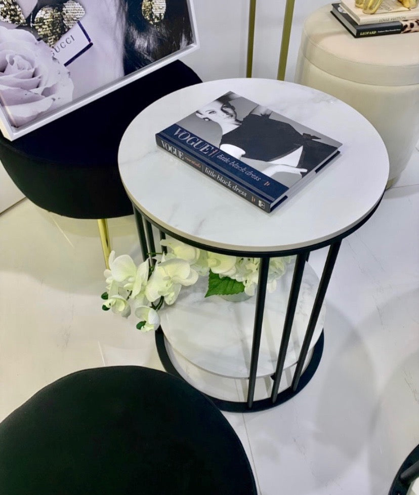 Interior Ave - Cleo Black Two Shelf Stone Side Table-Furniture > Bedroom > Bedside Tables-PEROZ Accessories