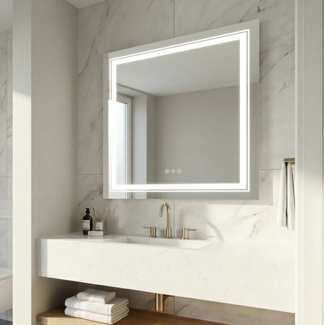 Interior Ave - 80 x 80cm Square Frameless LED Bathroom Mirror-Home &amp; Garden > Decor > Mirrors-PEROZ Accessories
