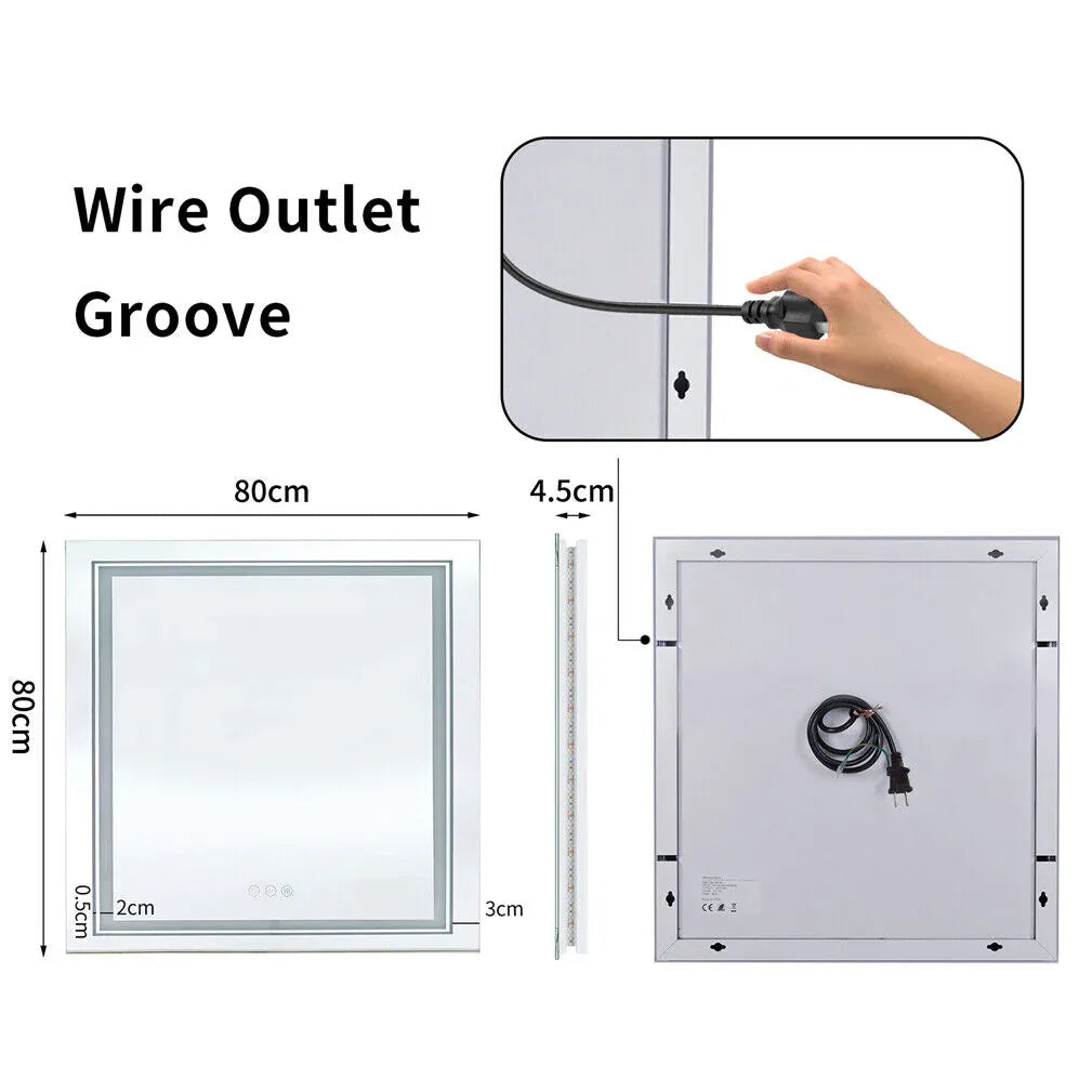 Interior Ave - 80 x 80cm Square Frameless LED Bathroom Mirror-Home &amp; Garden > Decor > Mirrors-PEROZ Accessories