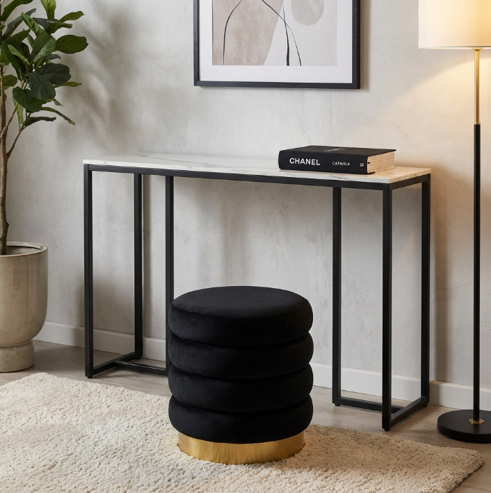 Interior Ave - Stone Marble Console - Marble &amp; Black-Furniture > Living Room > Coffee Tables-PEROZ Accessories