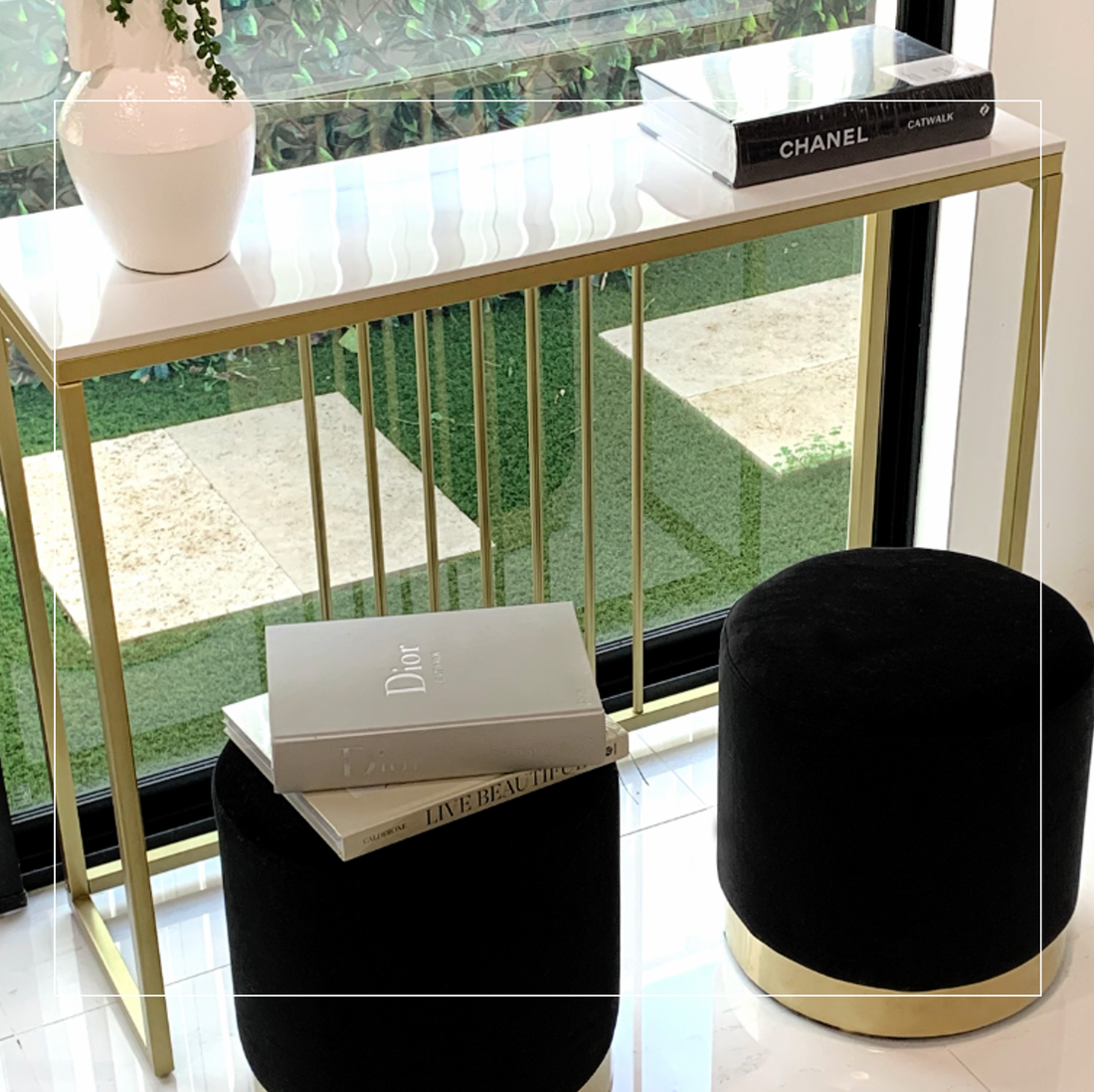 Interior Ave - Stone Marble Console - Marble &amp; Gold-Console Tables-PEROZ Accessories