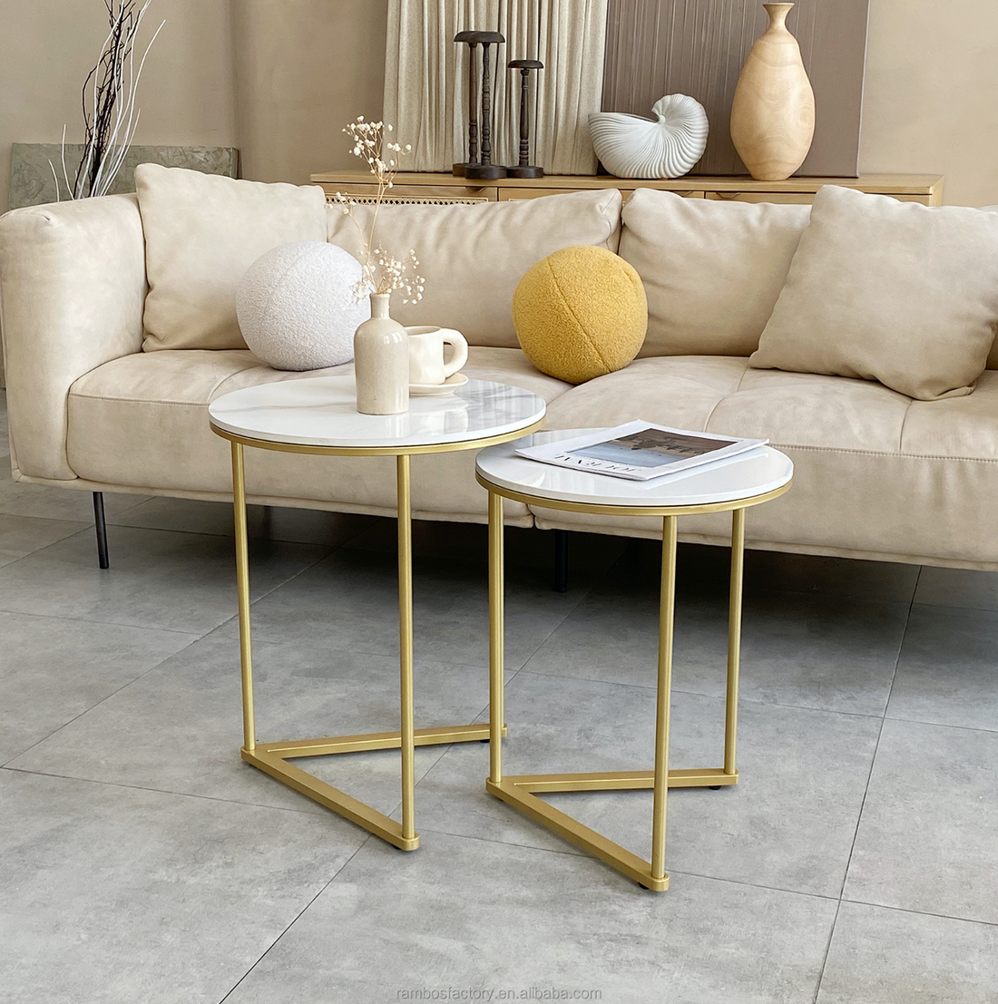Interior Ave - Nala Gold Nested Side Table Set-Furniture > Dining > Buffets &amp; Sideboards-PEROZ Accessories
