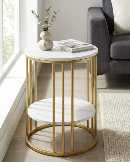 Interior Ave Cleo Gold Two Shelf Stone Side Table-Furniture > Dining > Buffets &amp; Sideboards-PEROZ Accessories