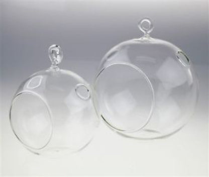 4 x Hanging Clear Glass Ball Tealight Candle Holder - 10cm Diameter / High - Wedding Globe Decoration Terrarium Succulent Plant Mini Garden Holder Decor Craft Gift-Home &amp; Garden &gt; Decor &gt; Garden Ornaments-PEROZ Accessories