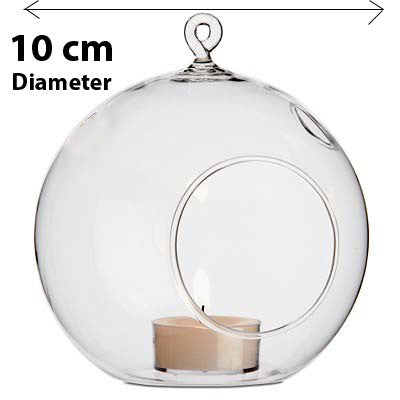 50 Wholesale Lot of Hanging Clear Glass Ball Tealight Candle Holder - 10cm Diameter / High - Wedding Globe Decoration Terrarium Succulent Plant Mini Garden Holder Decor Craft Gift-Home &amp; Garden &gt; Decor &gt; Vases &amp; Table Decor-PEROZ Accessories