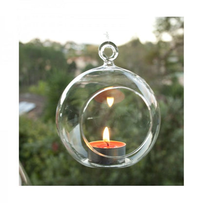 4 x Hanging Clear Glass Ball Tealight Candle Holder - 8cm Diameter / High - Wedding Globe Decoration Terrarium Succulent Plant Mini Garden Holder Decor Craft Gift-Home &amp; Garden &gt; Decor &gt; Garden Ornaments-PEROZ Accessories