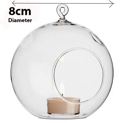 50 x Wholesale Lot of Hanging Clear Glass Ball Tealight Candle Holder - 8cm Diameter / High - Wedding Globe Decoration Terrarium Succulent Plant Mini Garden Holder Decor Craft Gift-Home &amp; Garden &gt; Decor &gt; Vases &amp; Table Decor-PEROZ Accessories