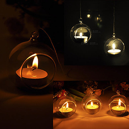 50 x Wholesale Lot of Hanging Clear Glass Ball Tealight Candle Holder - 8cm Diameter / High - Wedding Globe Decoration Terrarium Succulent Plant Mini Garden Holder Decor Craft Gift-Home &amp; Garden &gt; Decor &gt; Vases &amp; Table Decor-PEROZ Accessories