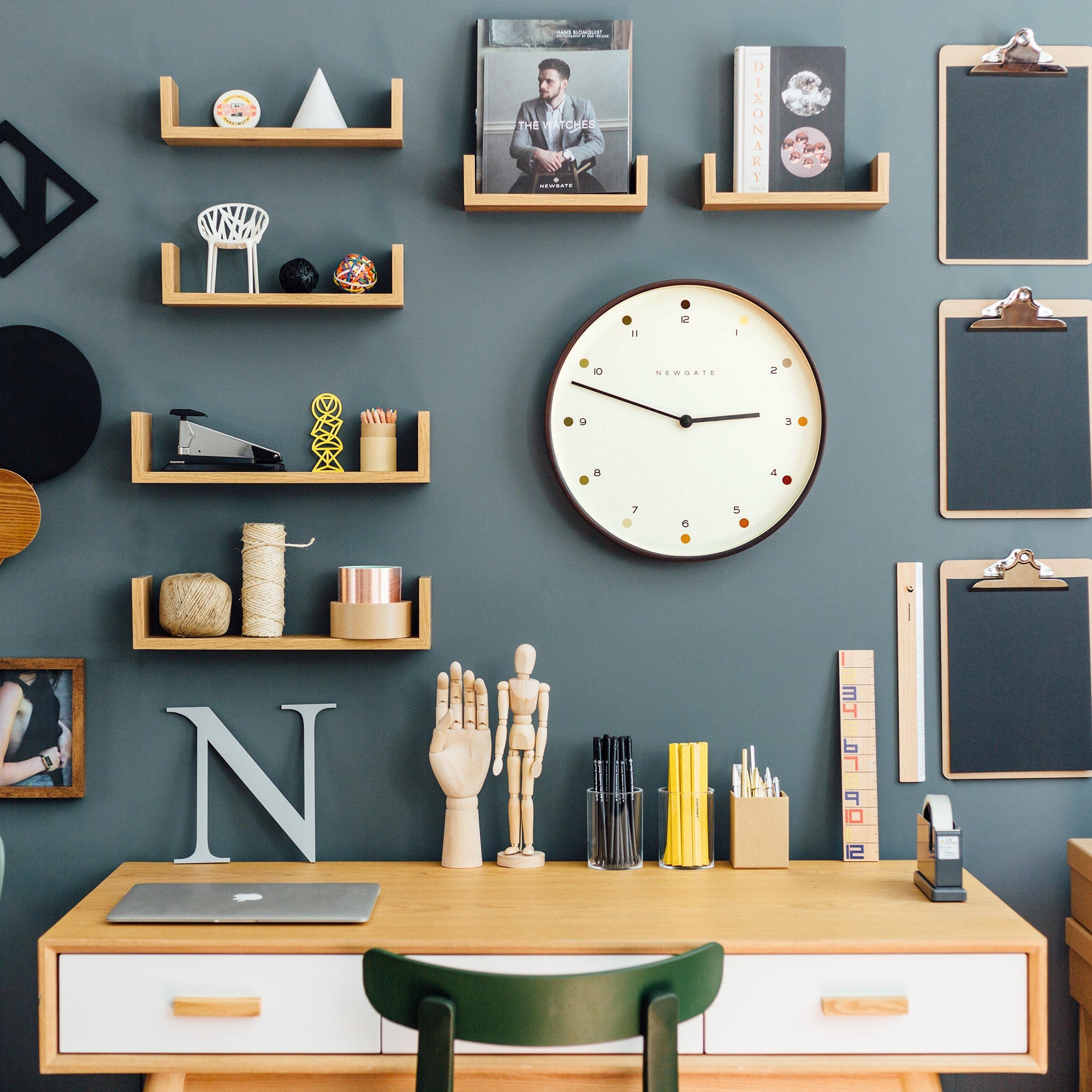 Newgate Mr Clarke Clock Dark Wood Dot Dial 40-Home &amp; Garden &gt; Home Office Accessories-PEROZ Accessories
