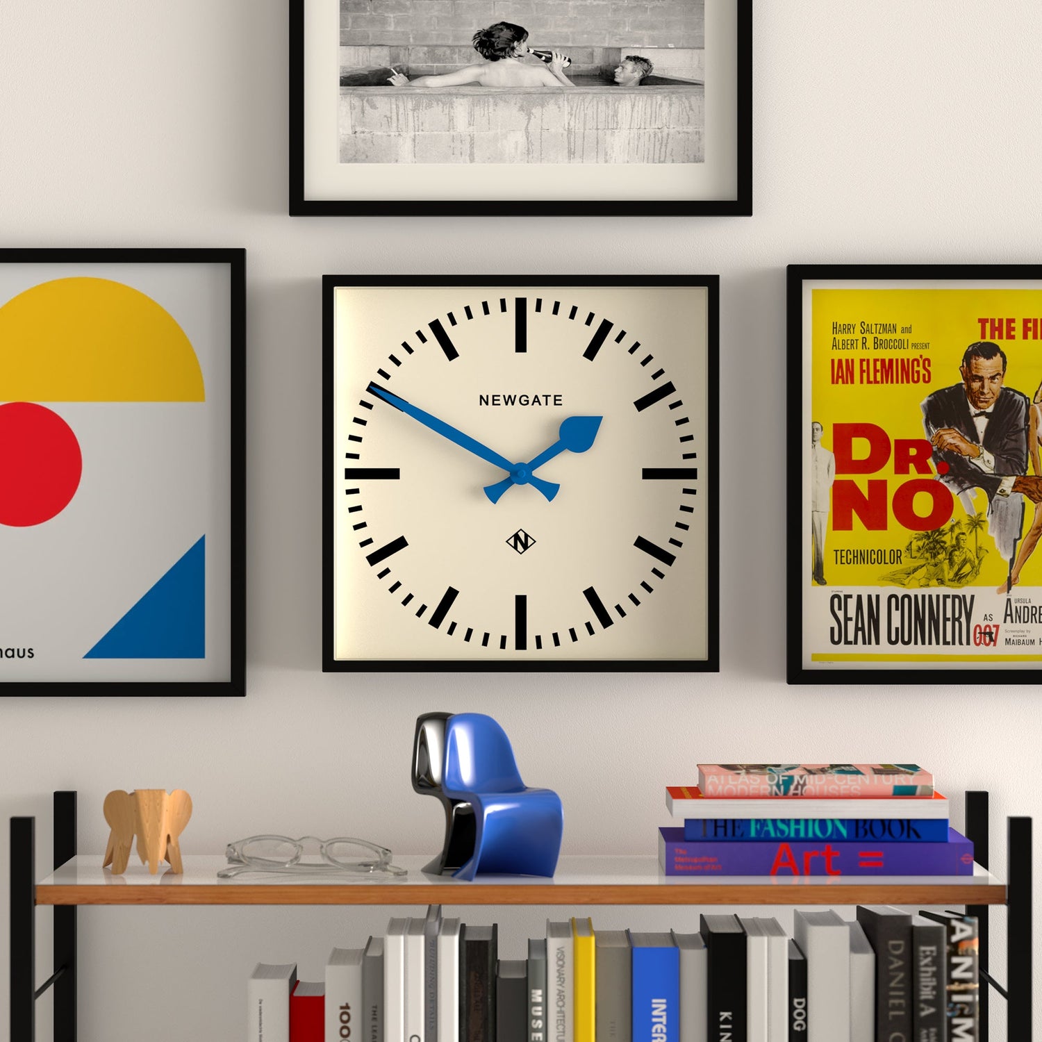 Newgate Number Five Wall Clock Black Blue Hands-Home &amp; Garden &gt; Decor-PEROZ Accessories