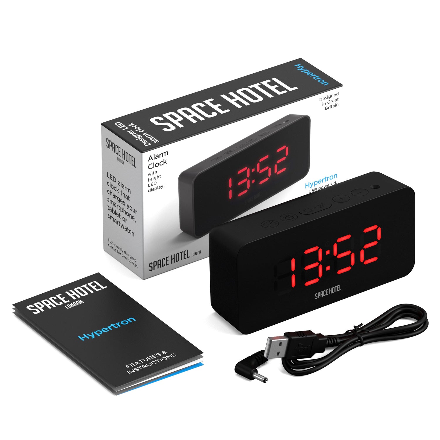 Newgate Space Hotel Hypertron Alarm Clock Black Case - Black Lens - Red Led-Home &amp; Garden &gt; Decor-PEROZ Accessories