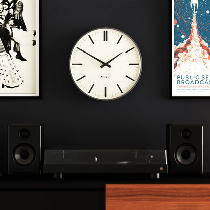 Newgate Radio City Wall Clock Bold Black Marker Dial - Matte Blizzard Grey-Home &amp; Garden &gt; Decor-PEROZ Accessories