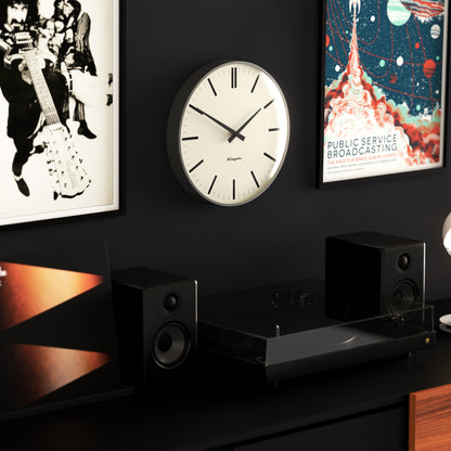 Newgate Radio City Wall Clock Bold Black Marker Dial - Matte Blizzard Grey-Home &amp; Garden &gt; Decor-PEROZ Accessories